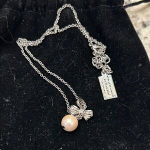 My Flat in London Silver Necklace with Pearl and bow Pendant